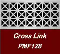 A decorative vent or grille with a repeating cross pattern is shown above the text "Cross Link PMF128" on a maroon background.