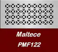 Rectangular air vent cover with a repeating triangular cutout pattern, labeled "Maltece PMF122" on a maroon background.